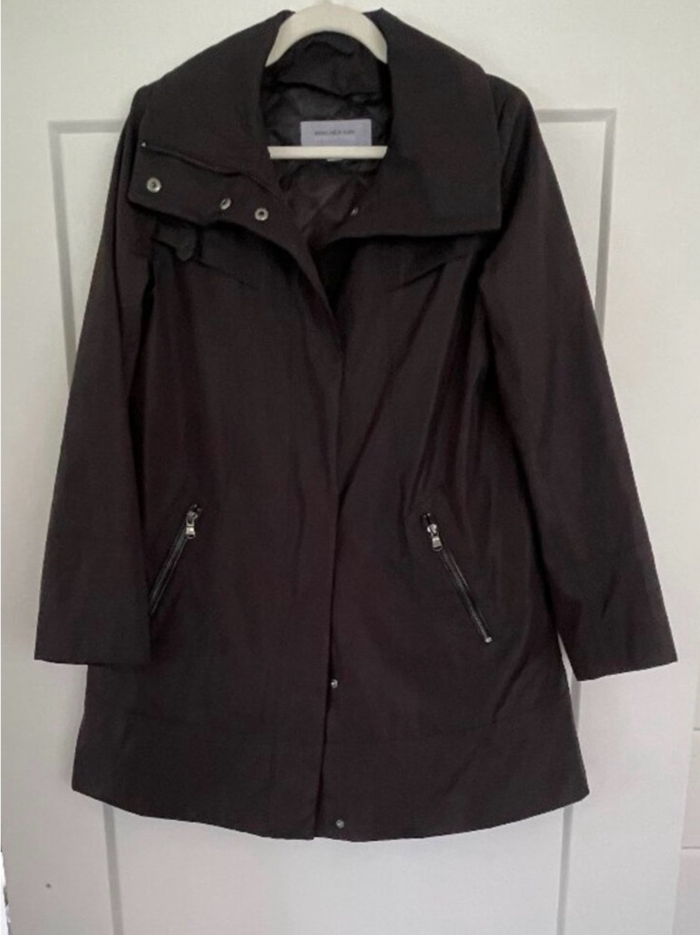 Marc New York Andrew Marc Black Faux Leather Trim Parka Raincoat Jacket M